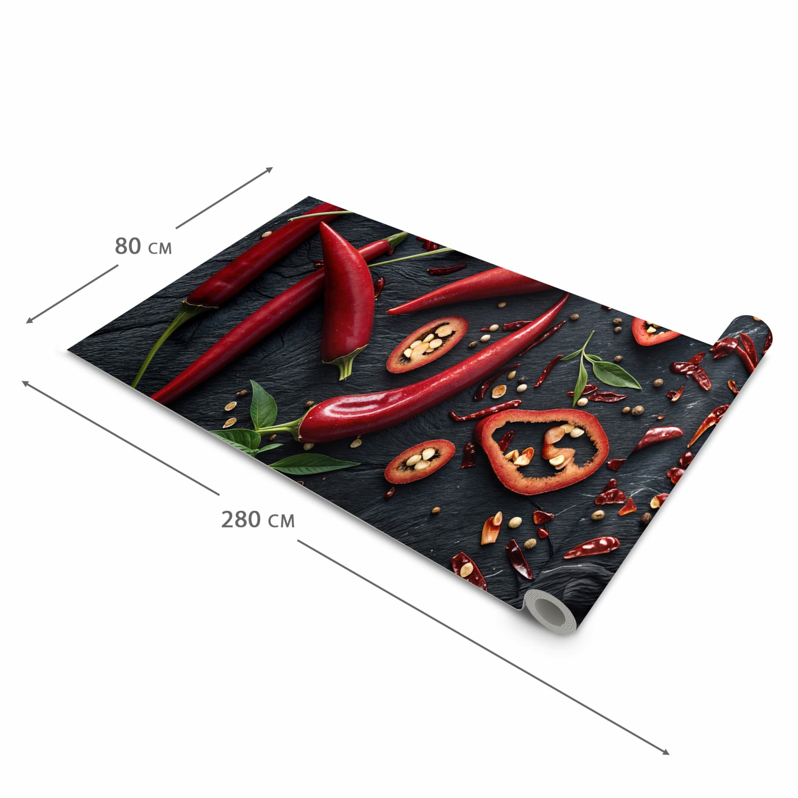 Hygienischer Bodenläufer Teppich mit Motiv Rote Chili Schoten in der Grösse 90x240 cm