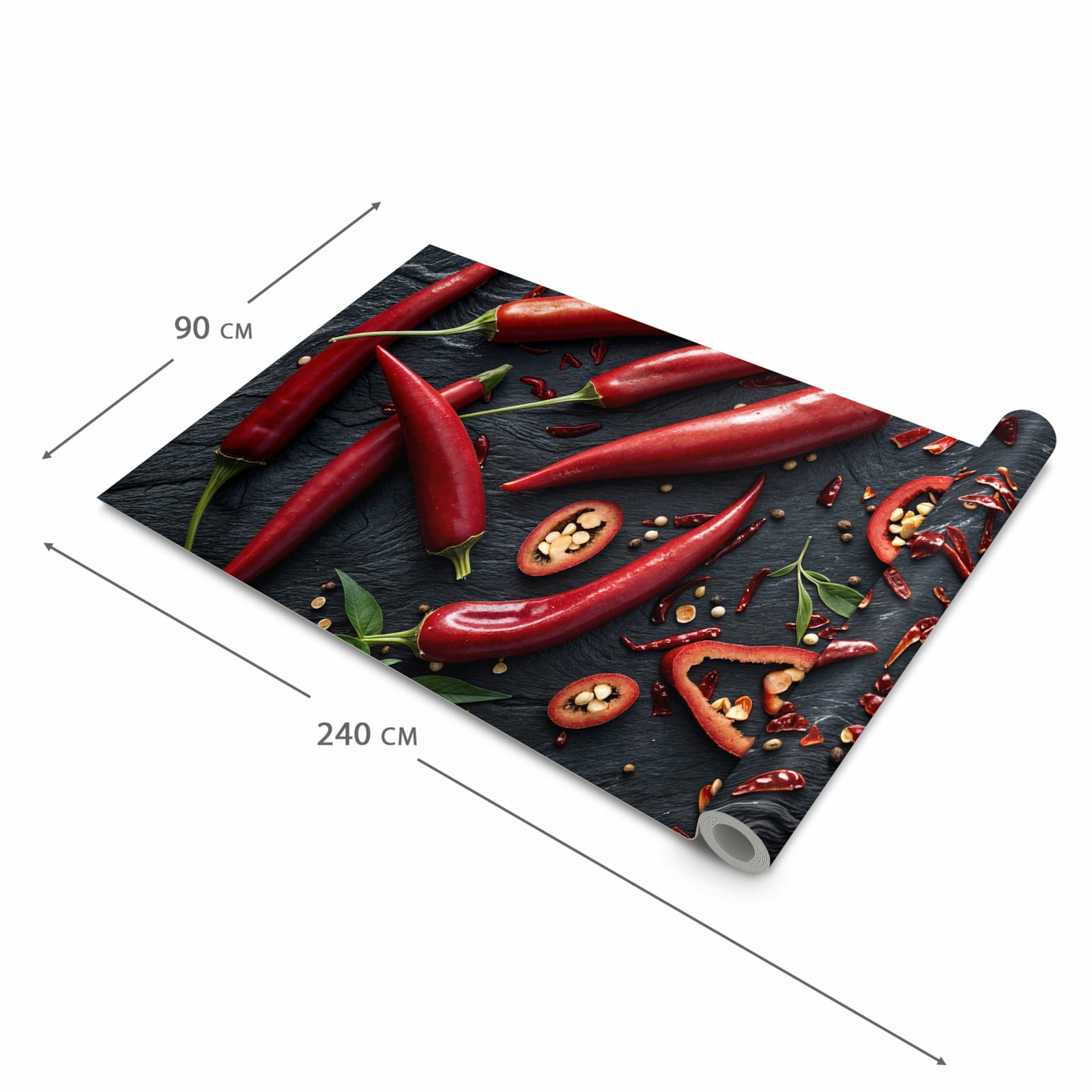 Langlebiger Küchenläufer mit Motiv Rote Chili Schoten in der Grösse 90x240 cm