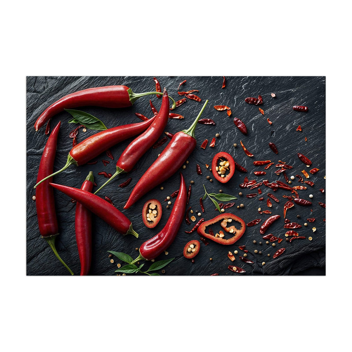 Küchenrückwand aus Glas Feurige Chilis im Hochformat, Motiv bildfüllend von vorn