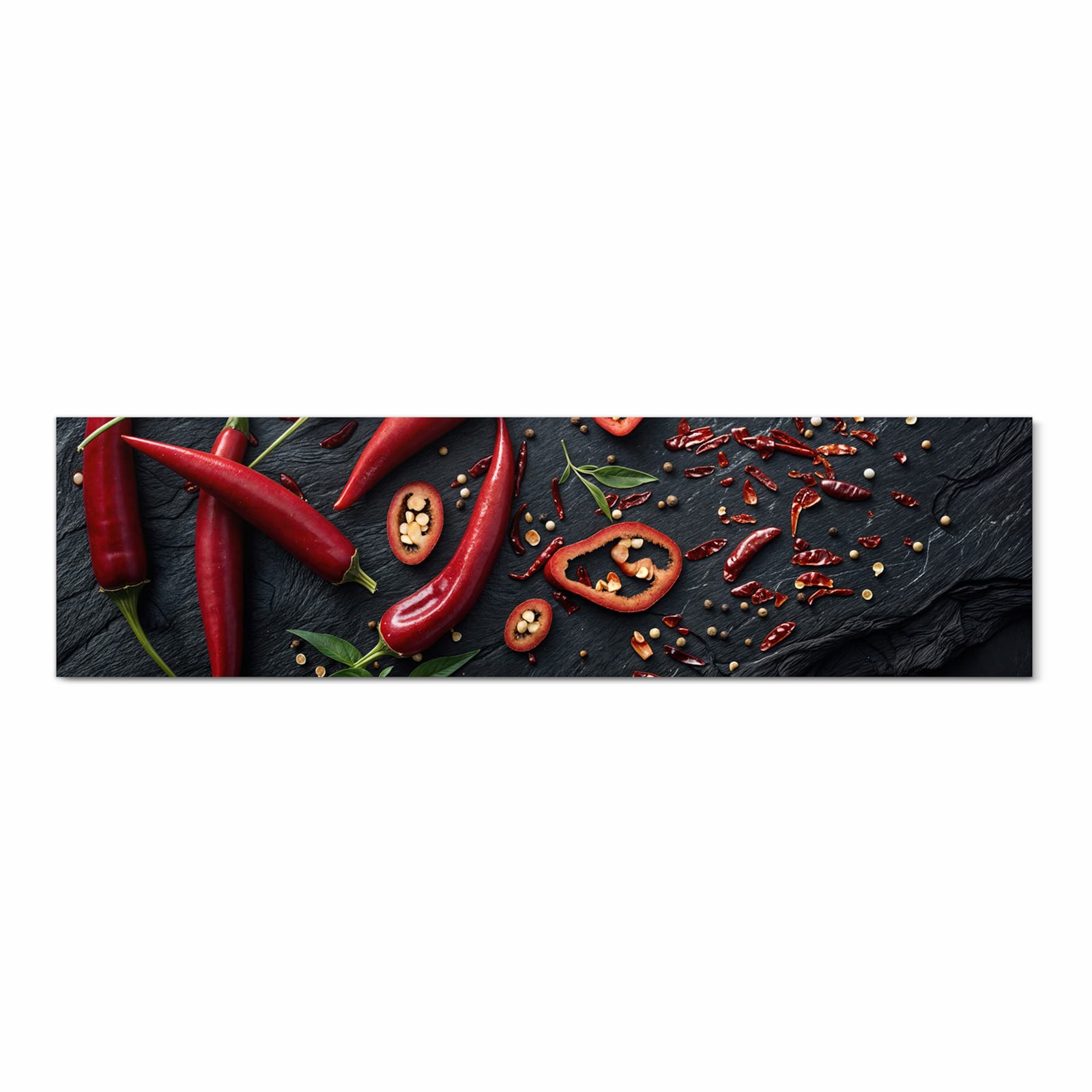 Abwaschbarer Küchenläufer mit Motiv Rote Chili Schoten in Frontansicht für Ordnung