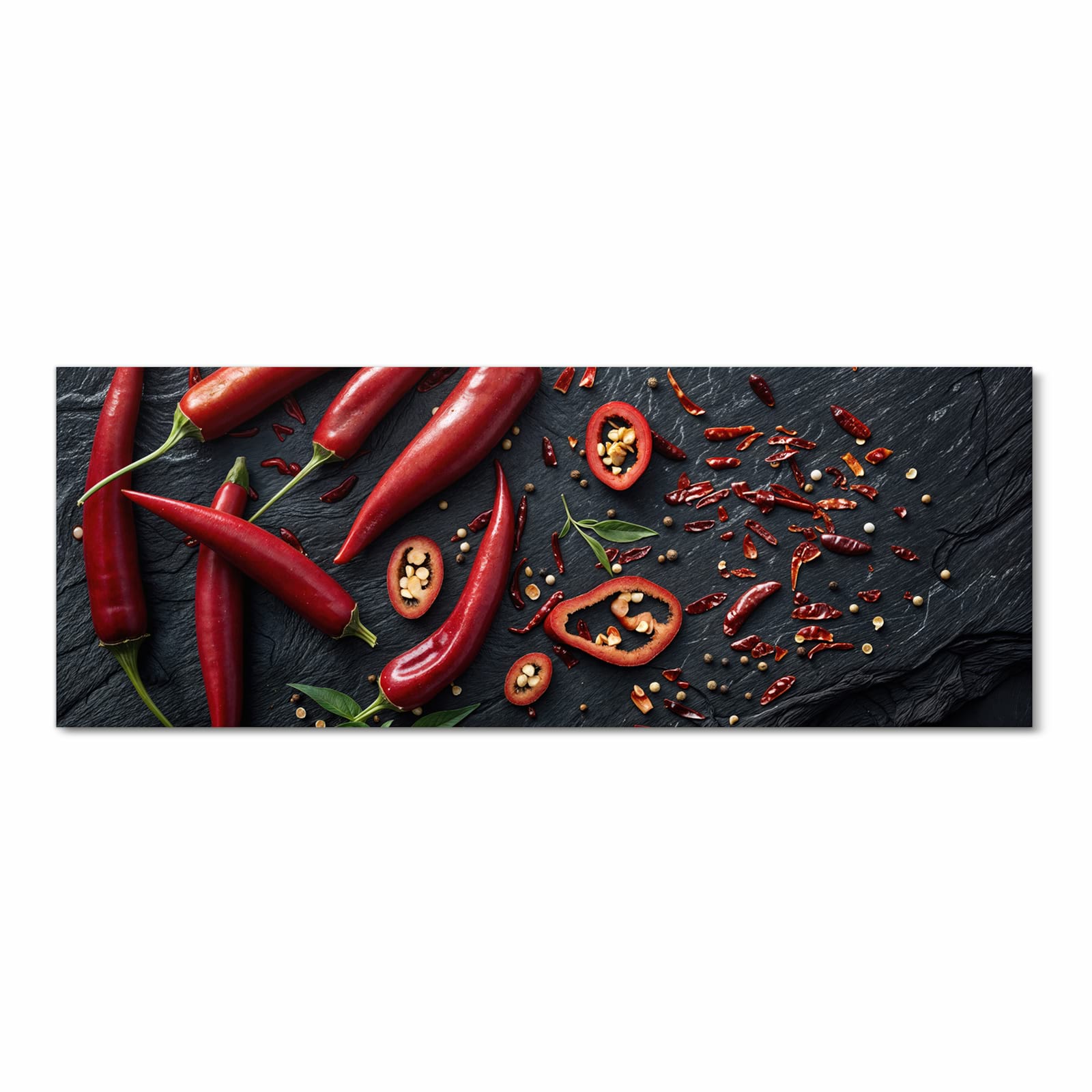 Bodenschonender abwaschbarer Küchenteppich mit Motiv Rote Chili Schoten in Frontansicht