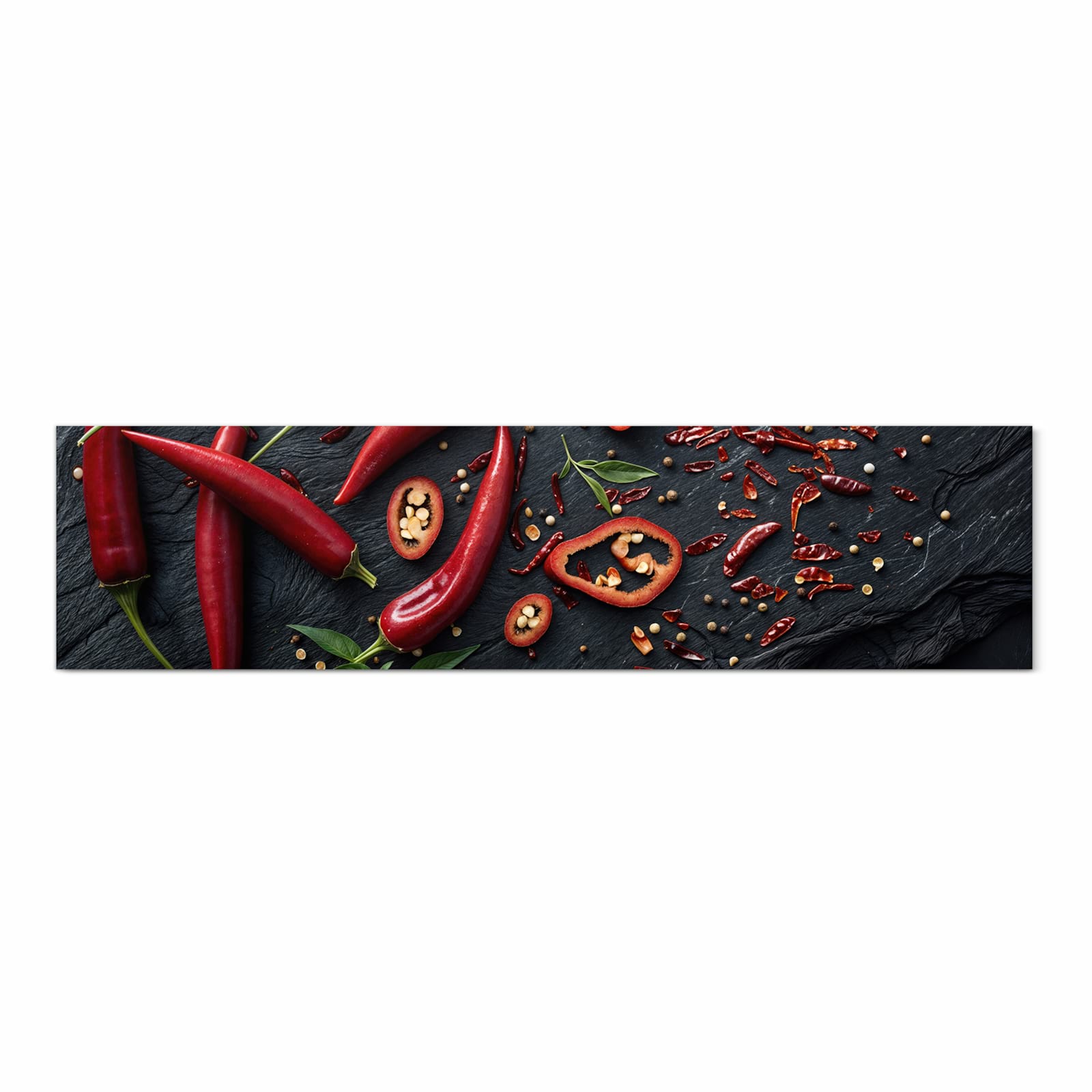 Strapazierfähiger waschbarer Küchenläufer mit Motiv Rote Chili Schoten in Frontansicht