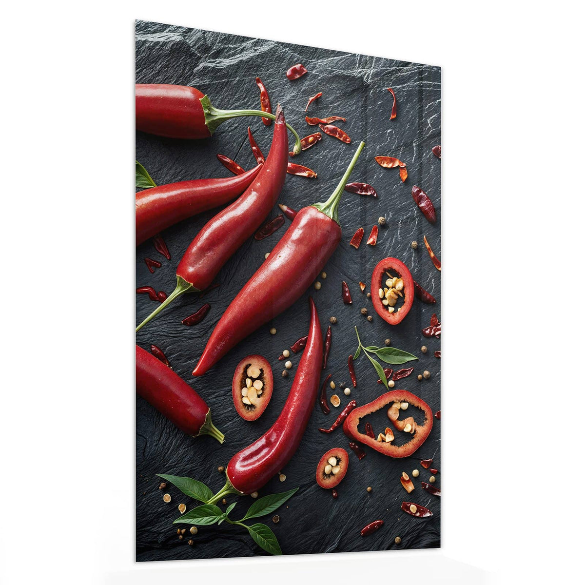 11 Größen – von 30 × 60 bis 60 × 150 cm – Wandbild - Feurige Chilis - Hochformat