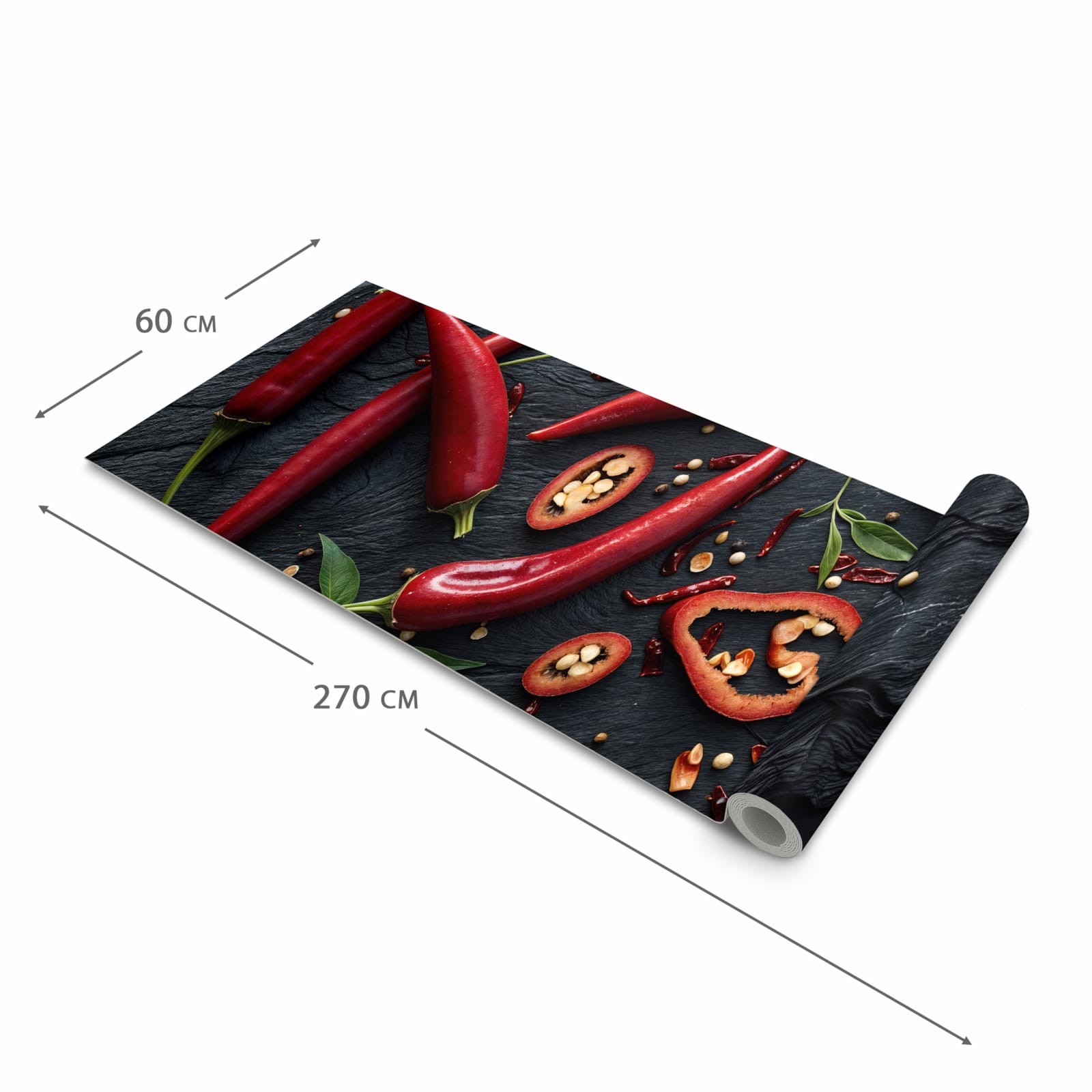 Pflegeleichter waschbarer Küchenteppich mit Motiv Rote Chili Schoten in der Grösse 90x240 cm