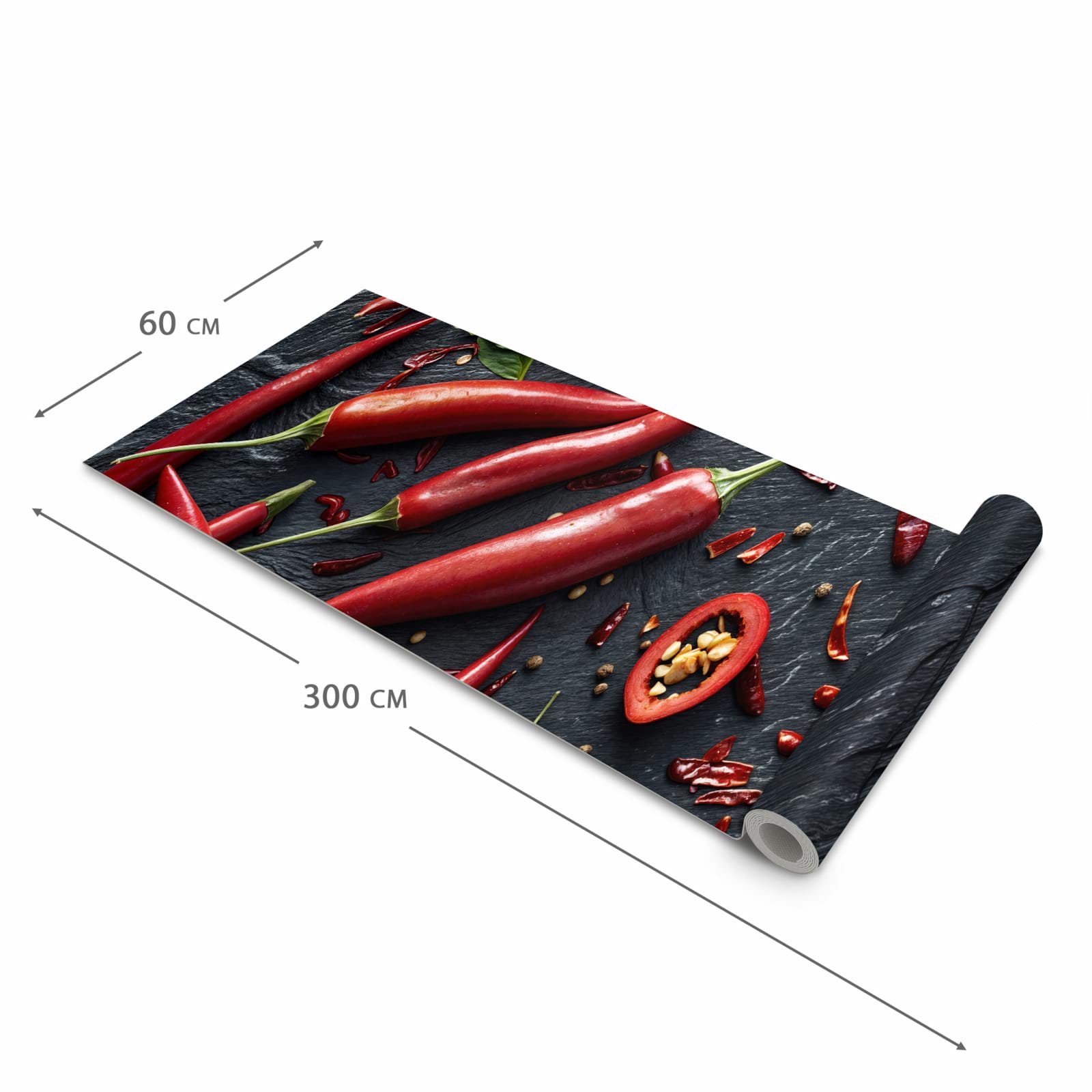 Komfortabler Teppich für Esszimmer mit Motiv Rote Chili Schoten in der Größe 90x240 cm