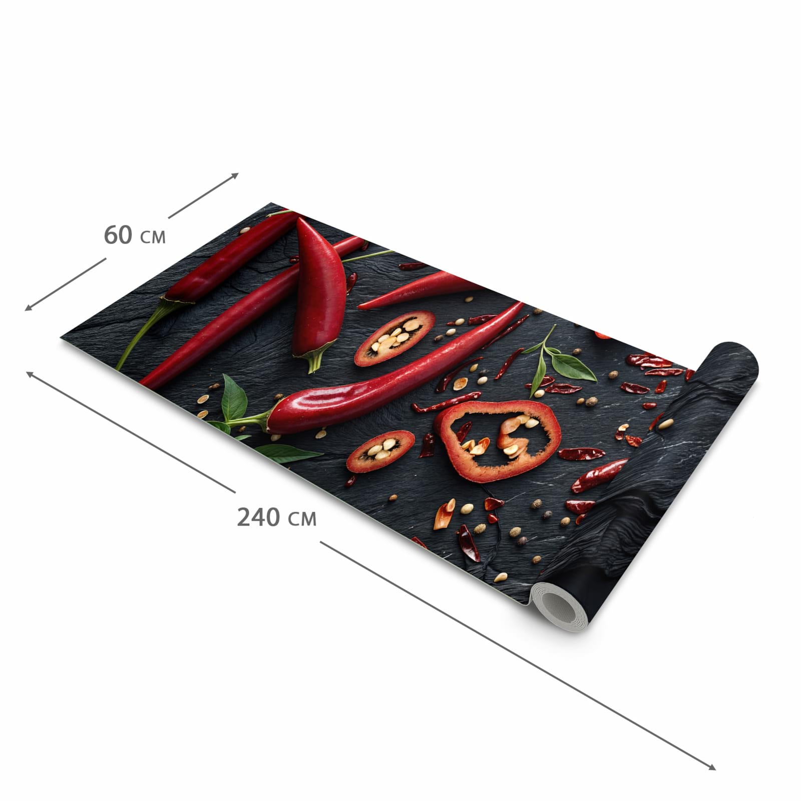 Flacher rutschfester Küchenteppich mit Motiv Rote Chili Schoten in der Grösse 90x240 cm