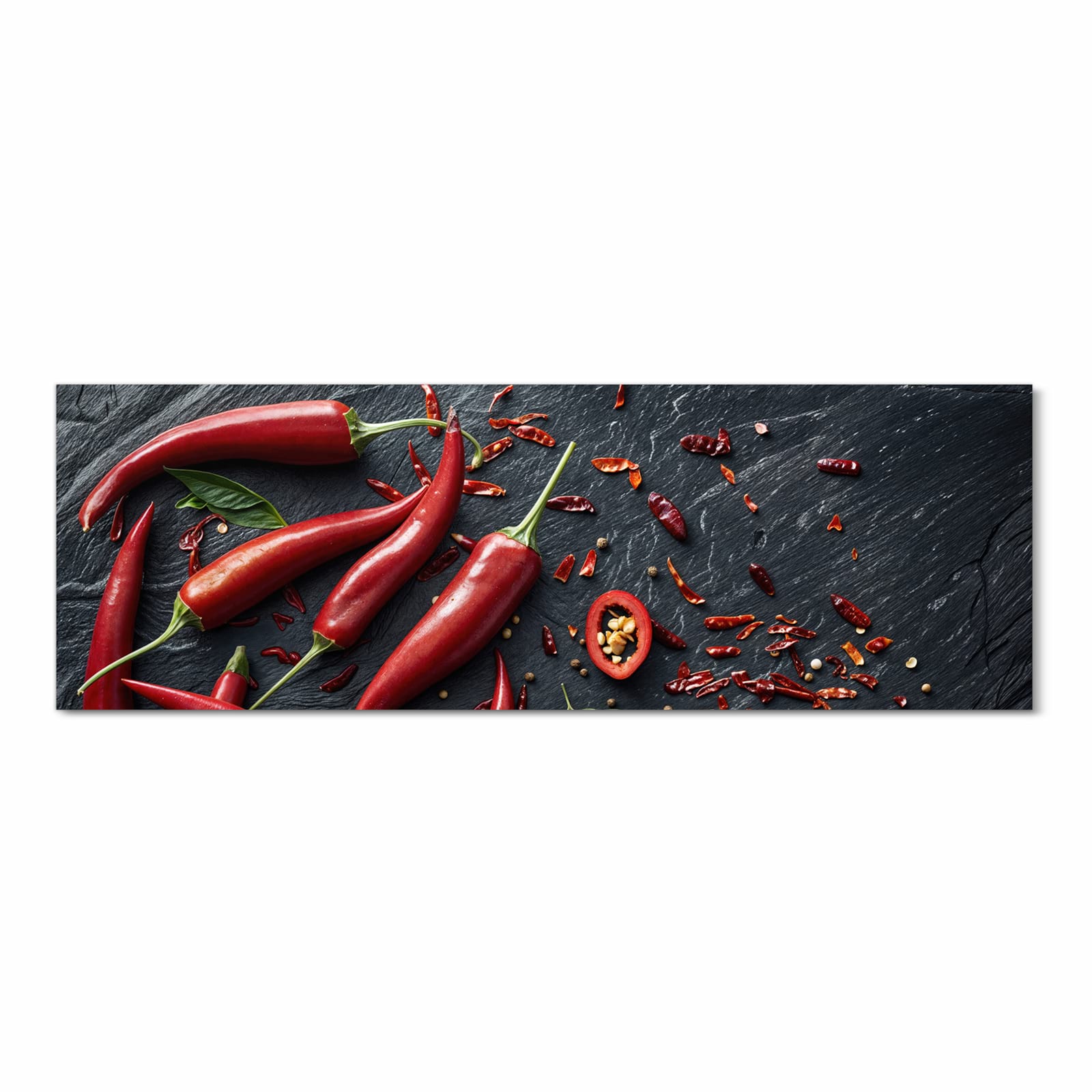 Hygienischer rutschfester Küchenläufer mit Motiv Rote Chili Schoten in Frontansicht