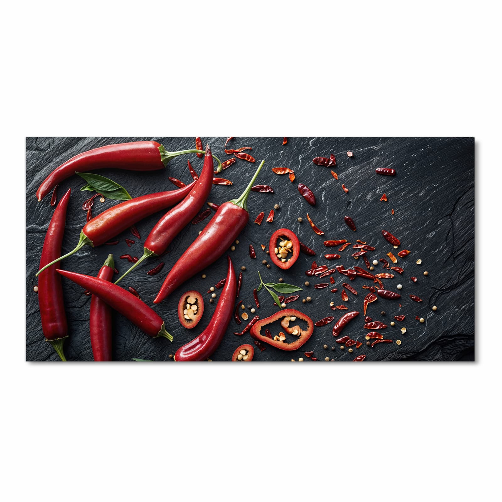 Pflegeleichter Küchenläufer mit Motiv Rote Chili Schoten in Frontansicht, rutschfest