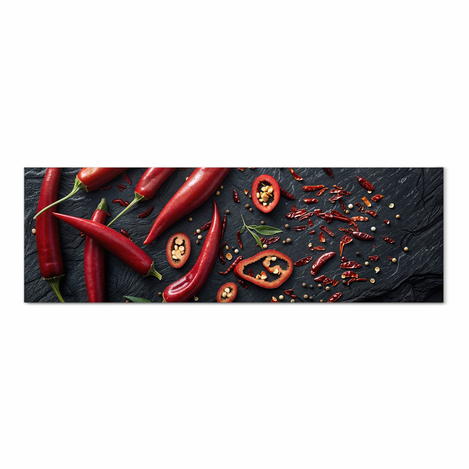 Feuchtigkeitsresistenter Küchenläufer mit Motiv Rote Chili Schoten in Frontansicht zum Waschen