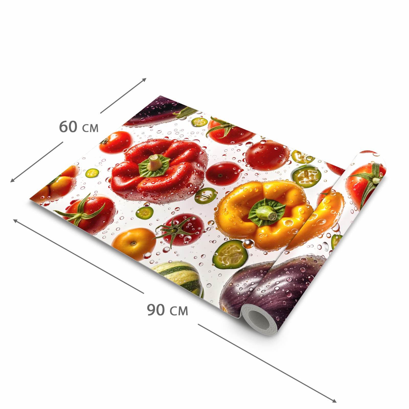 Zeitsparender waschbarer Küchenteppich mit Motiv Frisches Gemüsebunt in der Grösse 90x180 cm