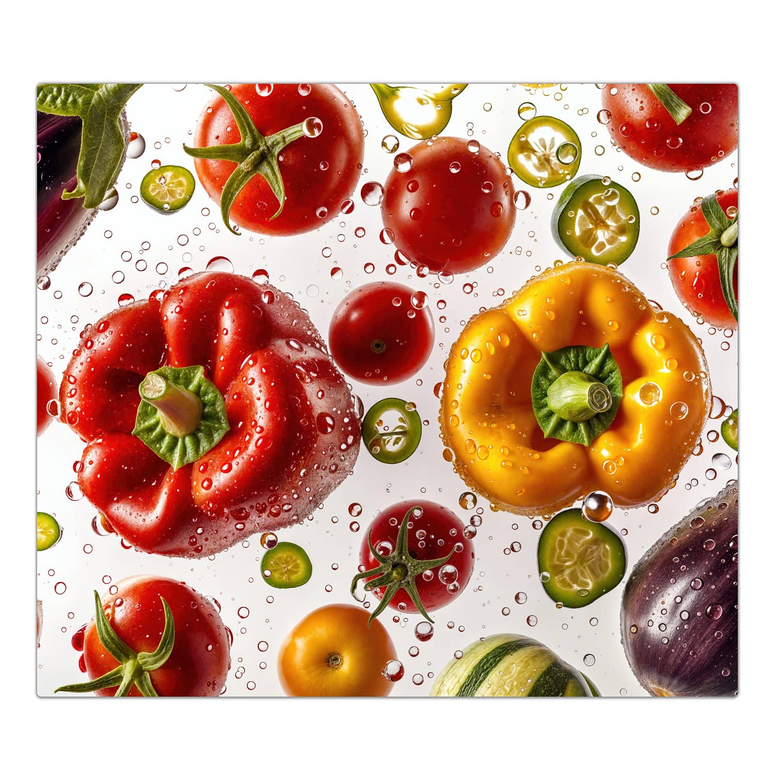 1-teilige Herdabdeckplatten aus Glas mit Buntes Frischgemüse-Motiv in der Frontansicht #grösse_1-Teilig (60x52cm)