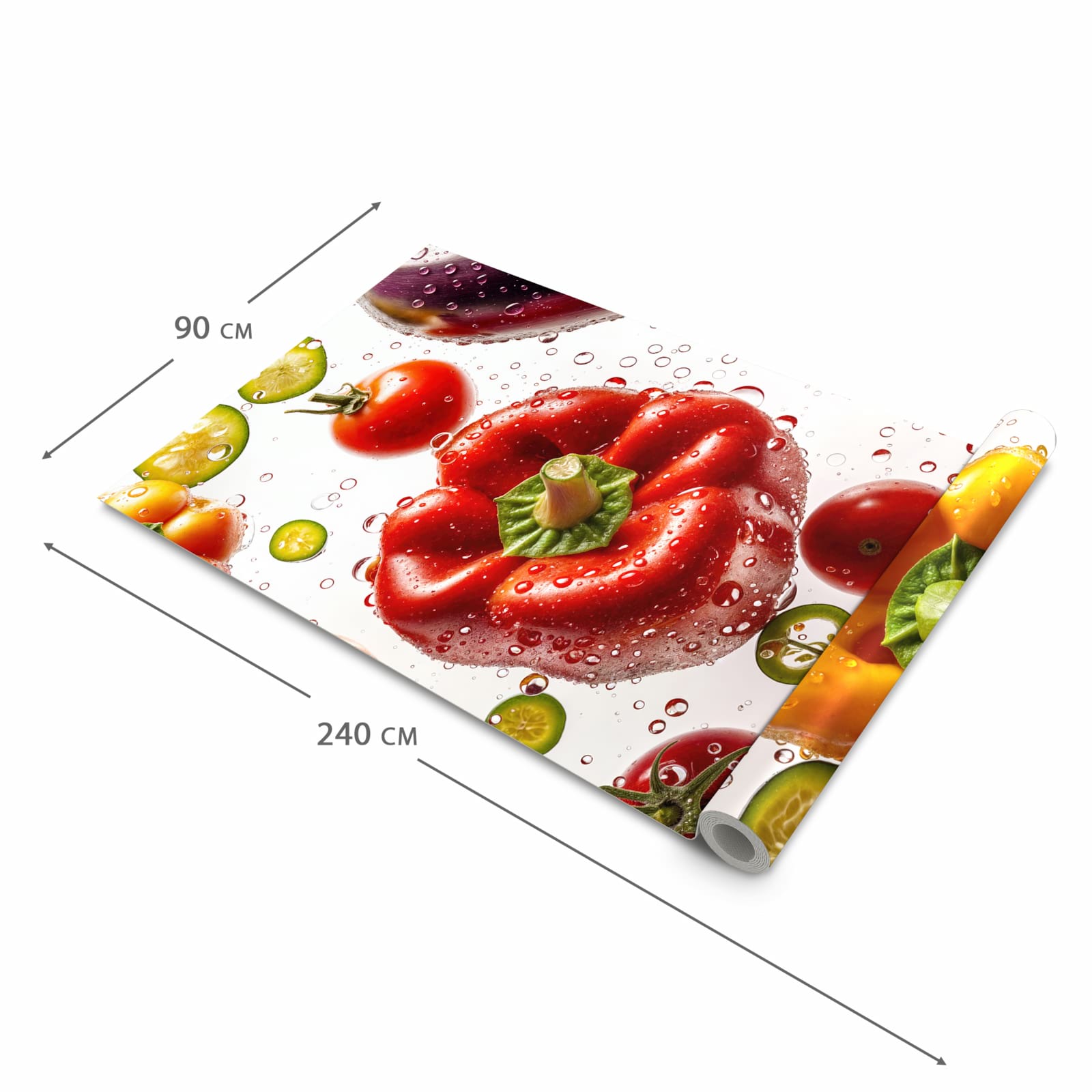 Fleckenresistenter langer Teppich mit Motiv Frisches Gemüsebunt in der Grösse 90x240 cm