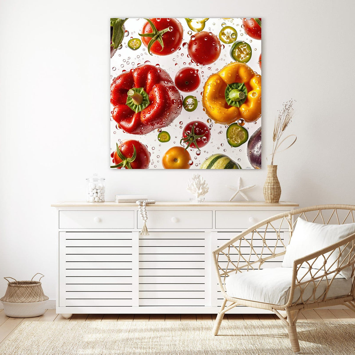 Echtglas, 4 mm – kein Acryl, keine Folie – Wandbild - Paprika und Tomaten - Quadratisch