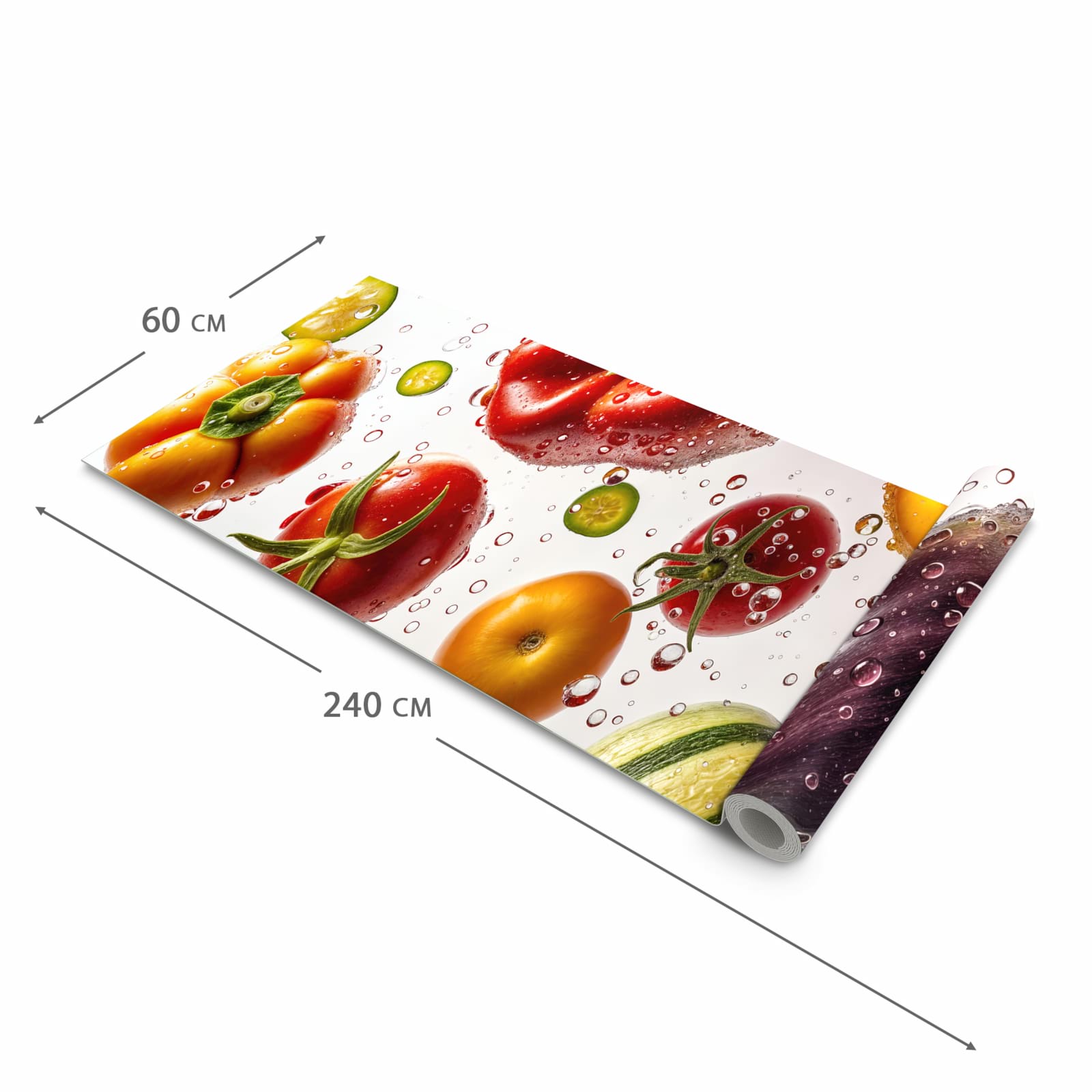 Farbbeständiger Küchenteppich mit Motiv Frisches Gemüsebunt in der Größe 90x180 cm