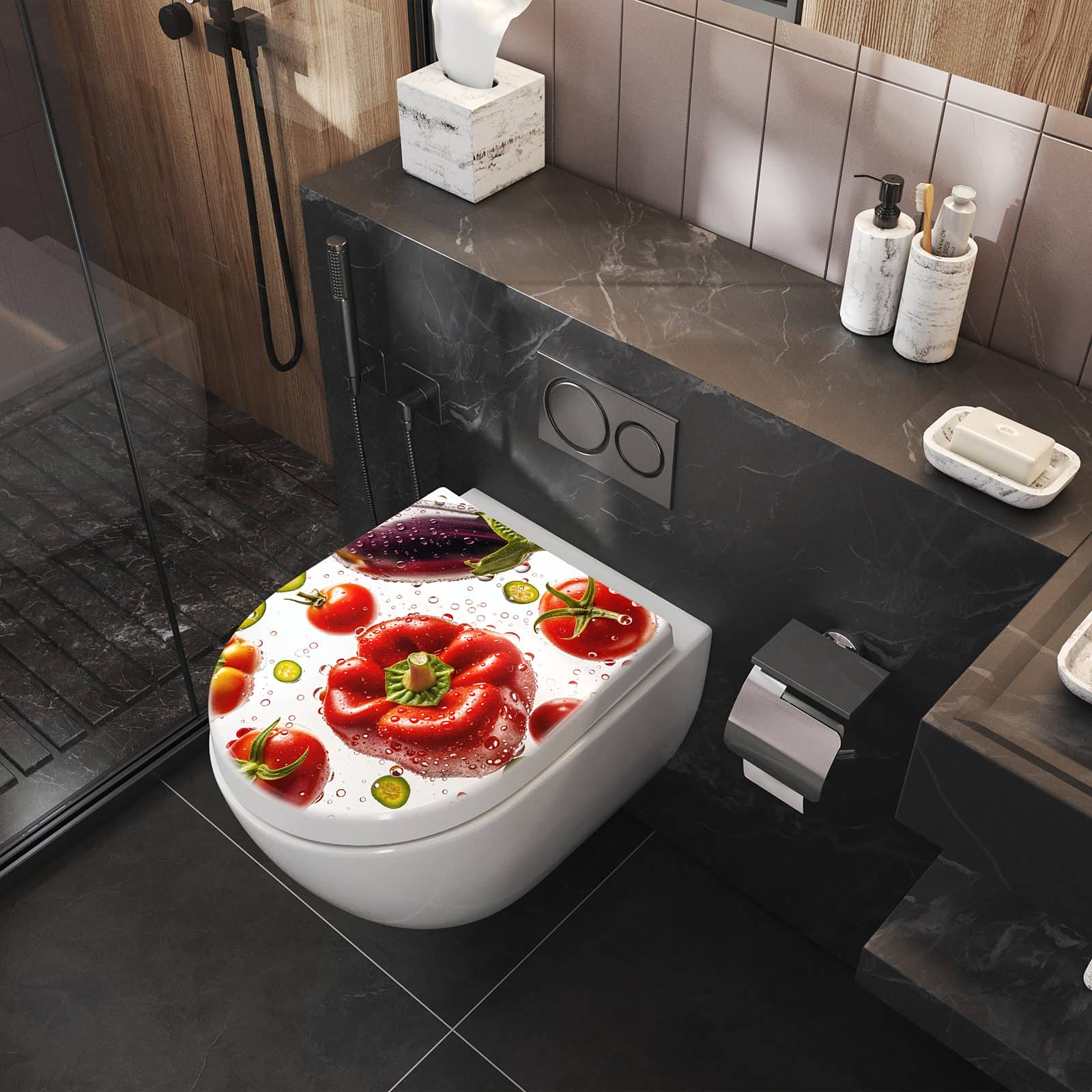 WC-Sitz mit Absenkautomatik Frisches Gemüsebunt