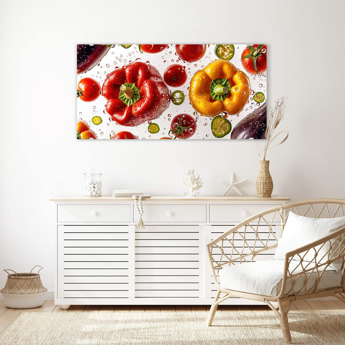 Echtglas, 4 mm – kein Acryl, keine Folie – Wandbild - Paprika und Tomaten - Querformat