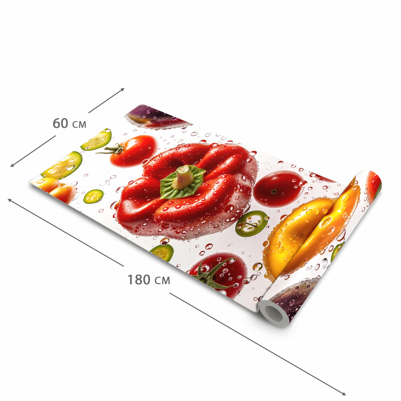 Bodenschonender Küchenläufer mit Motiv Frisches Gemüsebunt in der Größe 90x180 cm