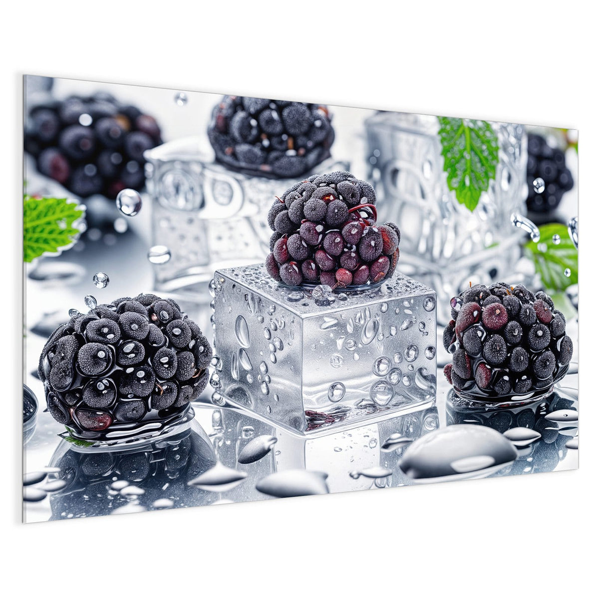 4 mm Glas statt lackiertem Blech – Magnettafel - Brombeeren auf Eis