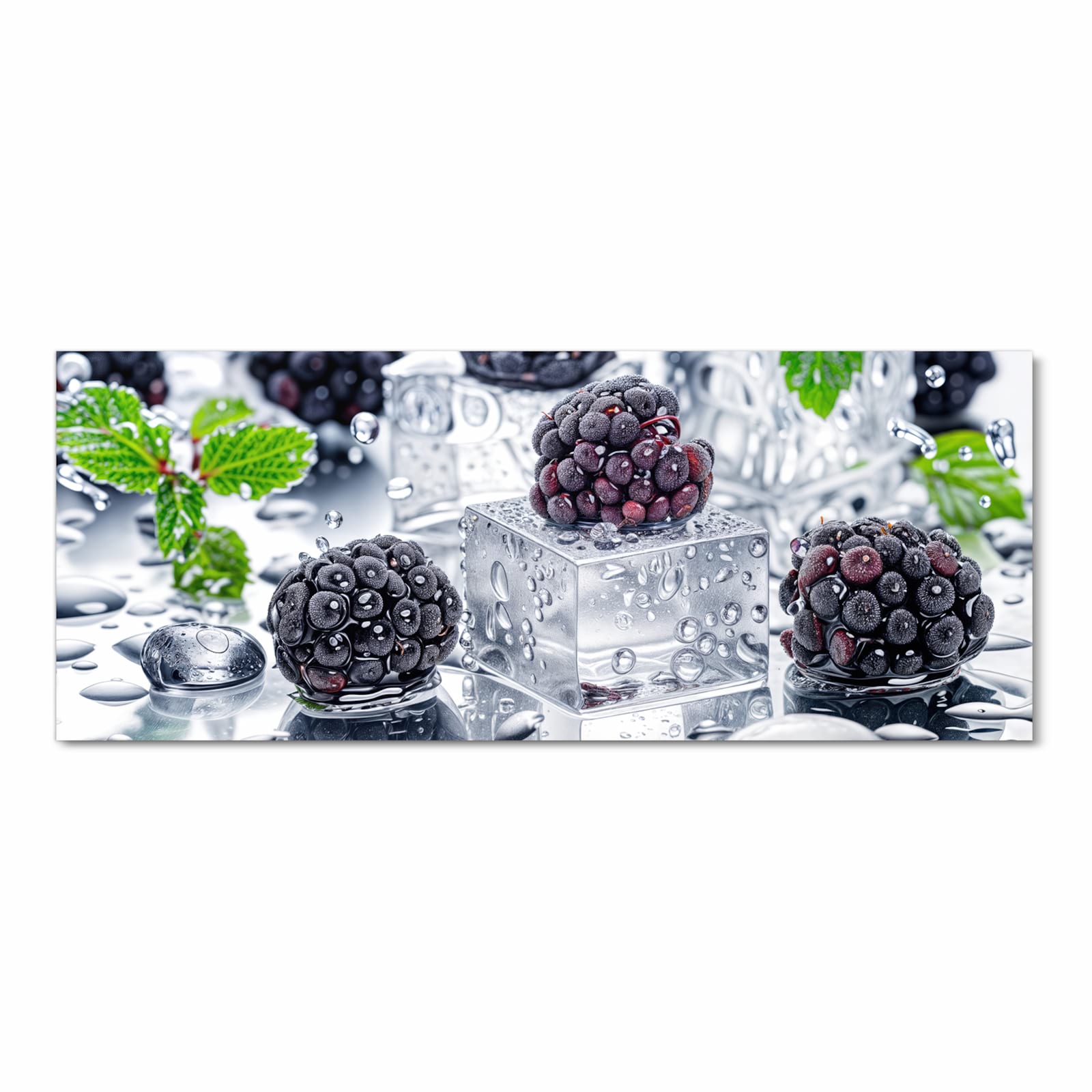 Feuchtigkeitsresistenter dünner Küchenteppich mit Motiv Brombeeren Eiskalt in Frontansicht