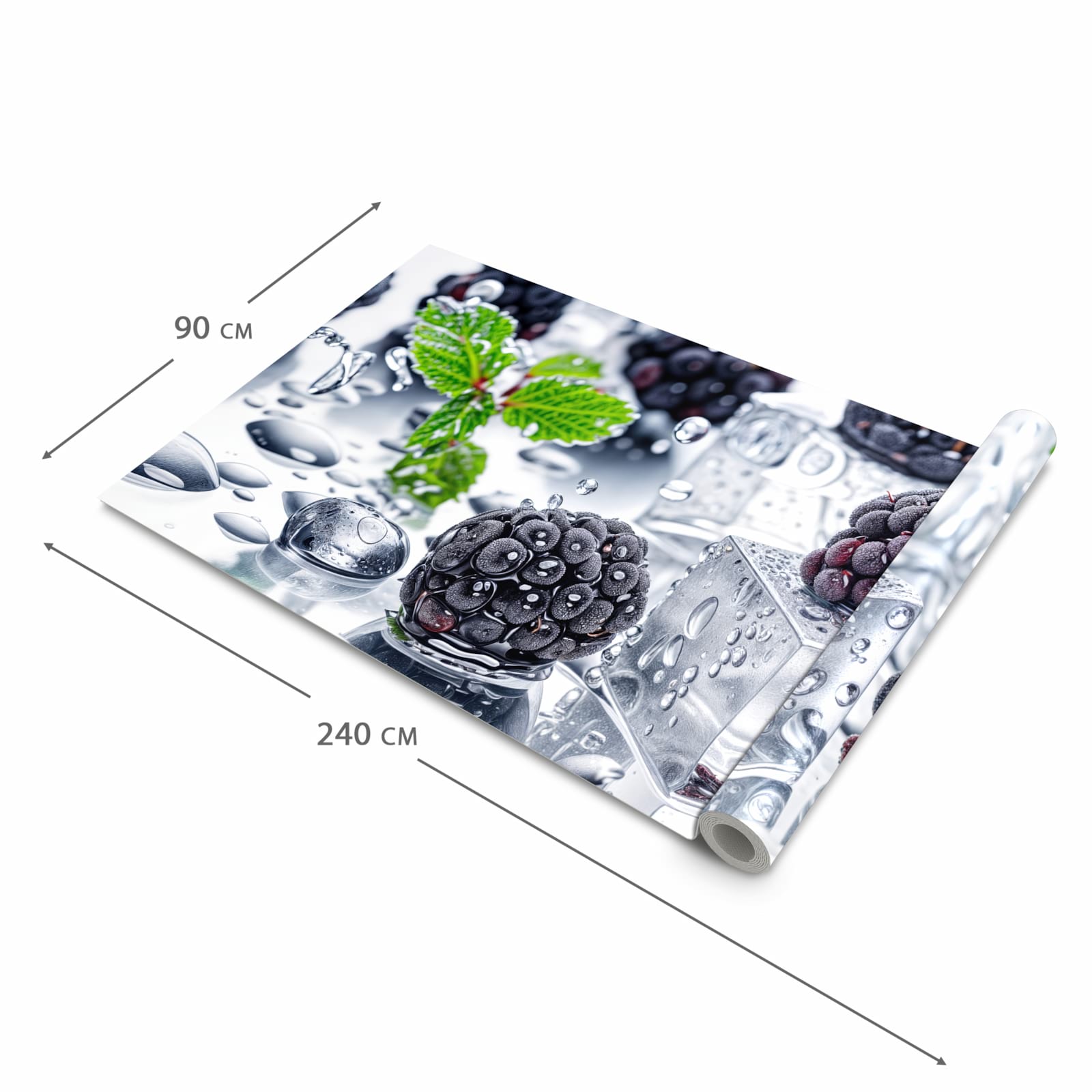 Feuchtigkeitsresistenter Küchenteppich mit Motiv Brombeeren Eiskalt in der Grösse 90x180 cm