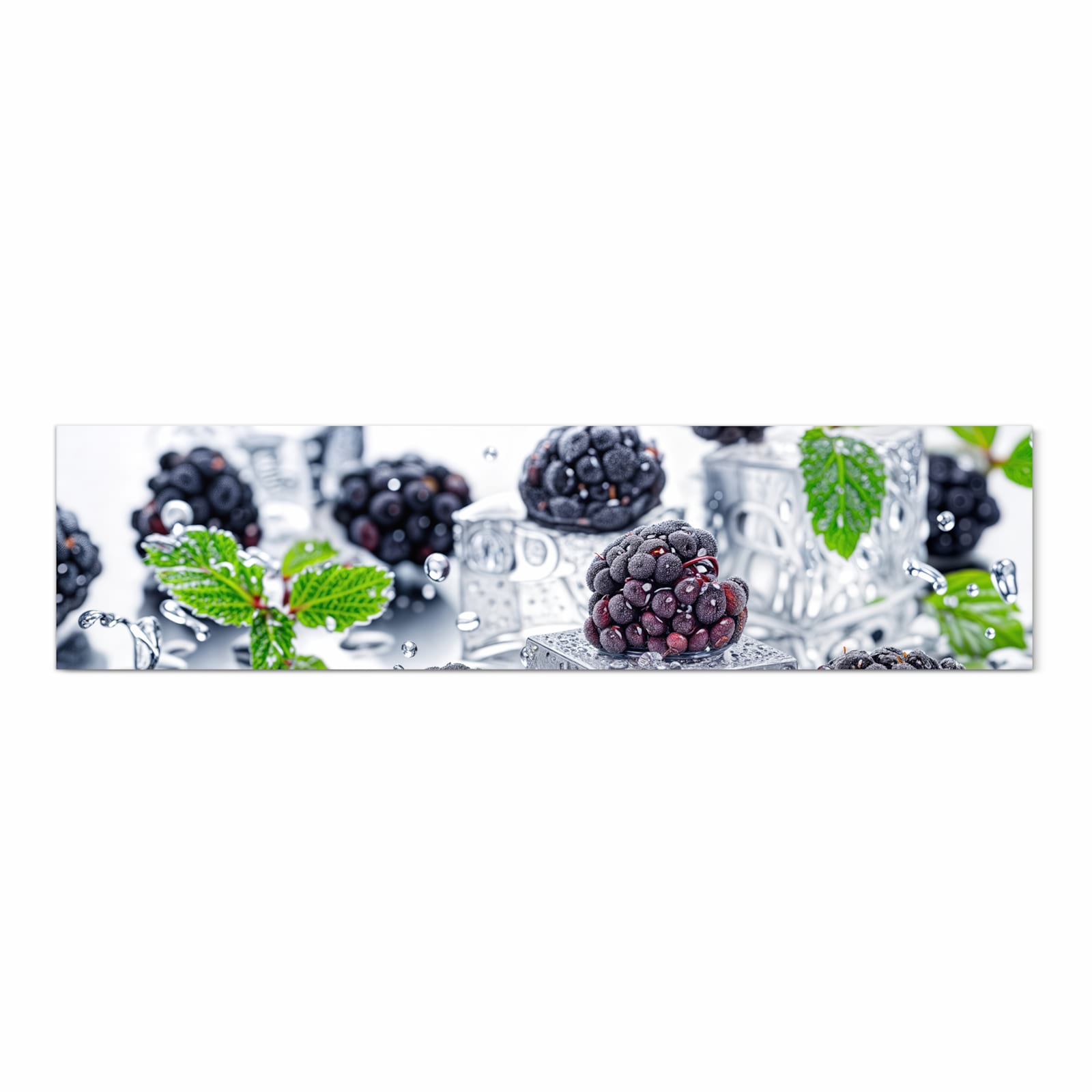 Waschbarer dünner Küchenteppich mit Motiv Brombeeren Eiskalt in Frontansicht für Ordnung
