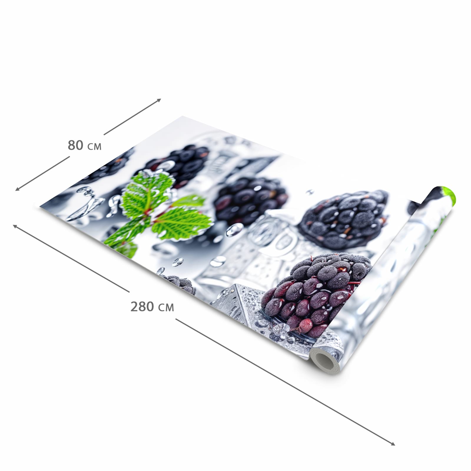 Waschbarer Küchenteppich mit Motiv Brombeeren Eiskalt in der Grösse 90x180 cm