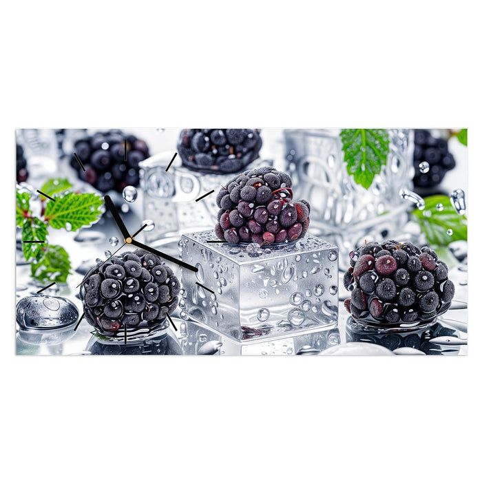 Wanduhr Brombeeren Eiskalt aus Glas – Querformat 60 × 30 cm mit Ziffernblatt Linie