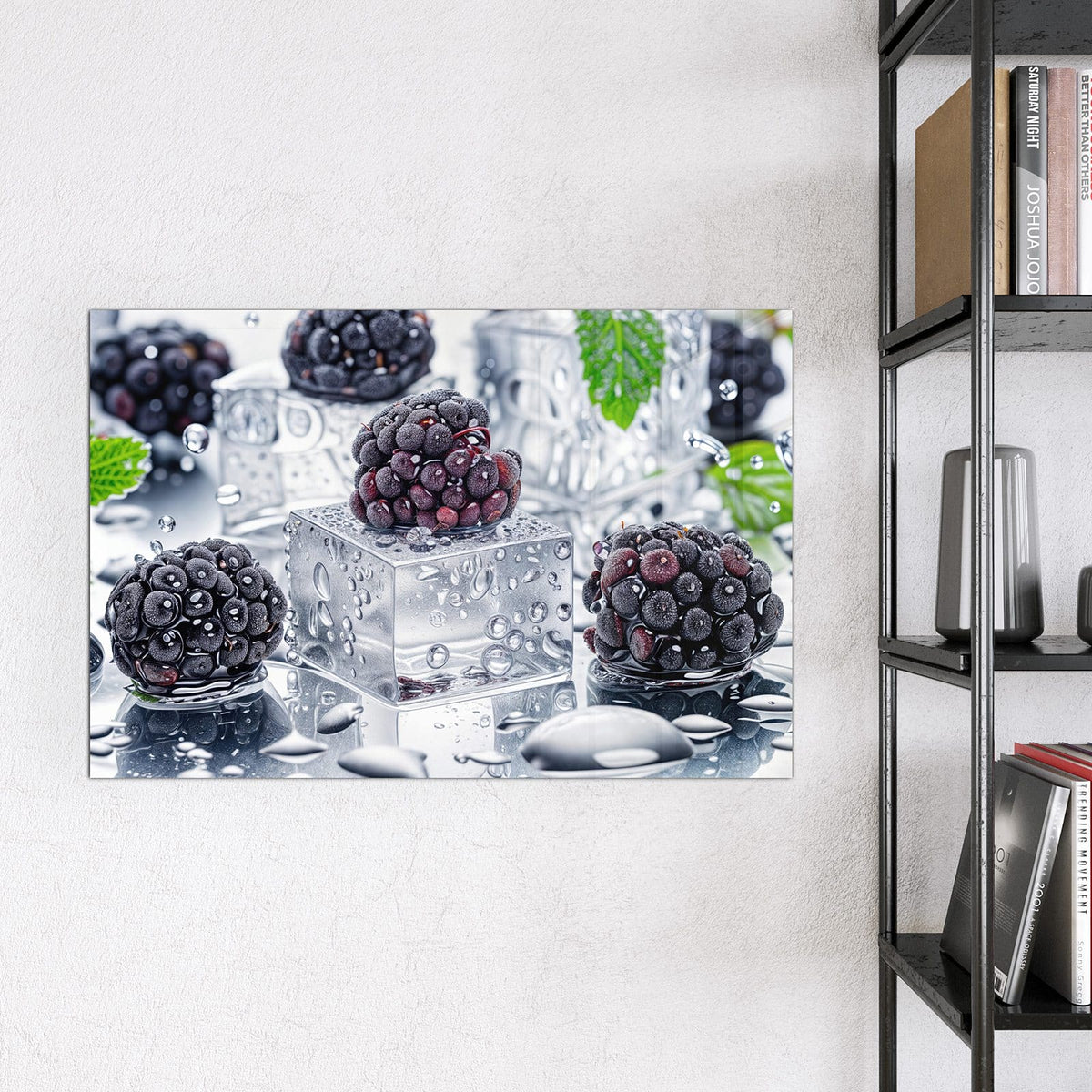 Magnettafel - Brombeeren auf Eis – Brombeeren auf klaren Eiswürfeln