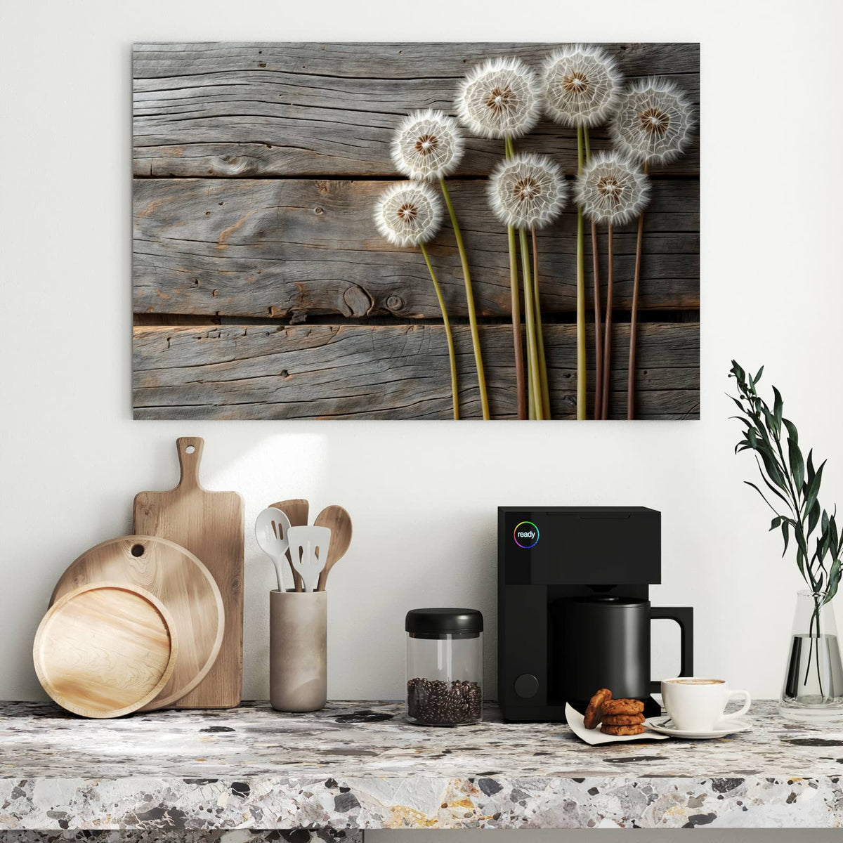 Metall Magnettafel - Pusteblumen auf Holz – Weiße Pusteblumen vor grauem Holz