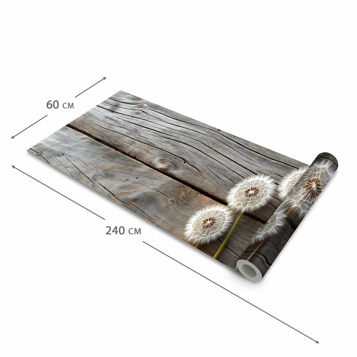 Rutschfester Küchenteppich mit Motiv Pusteblumen Holzoptik in der Grösse 80x300 cm für sicheres Aufbewahren