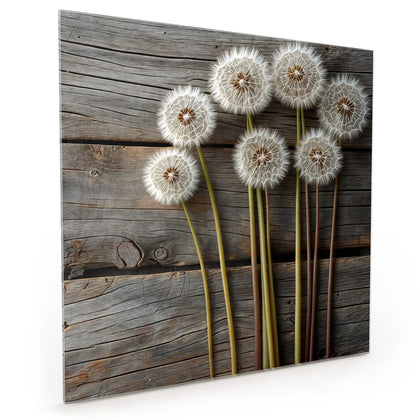 Küchenrückwand mit dem Motiv Pusteblumen auf Holz
