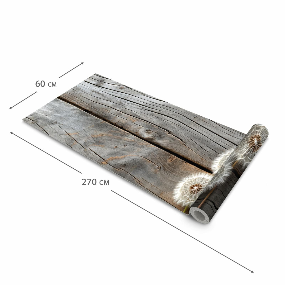Zeitsparender waschbarer Küchenteppich mit Motiv Pusteblumen Holzoptik in der Grösse 80x300 cm