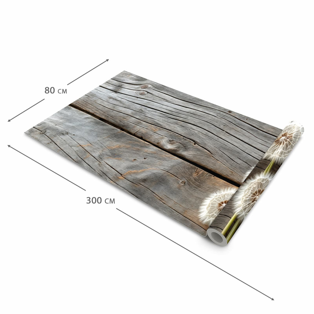 Fleckenresistenter rutschfester Küchenläufer mit Motiv Pusteblumen Holzoptik in der Größe 90x180 cm