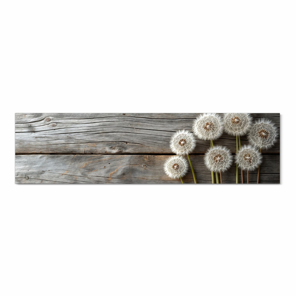 Waschbarer langer Teppich mit Motiv Pusteblumen Holzoptik in Frontansicht