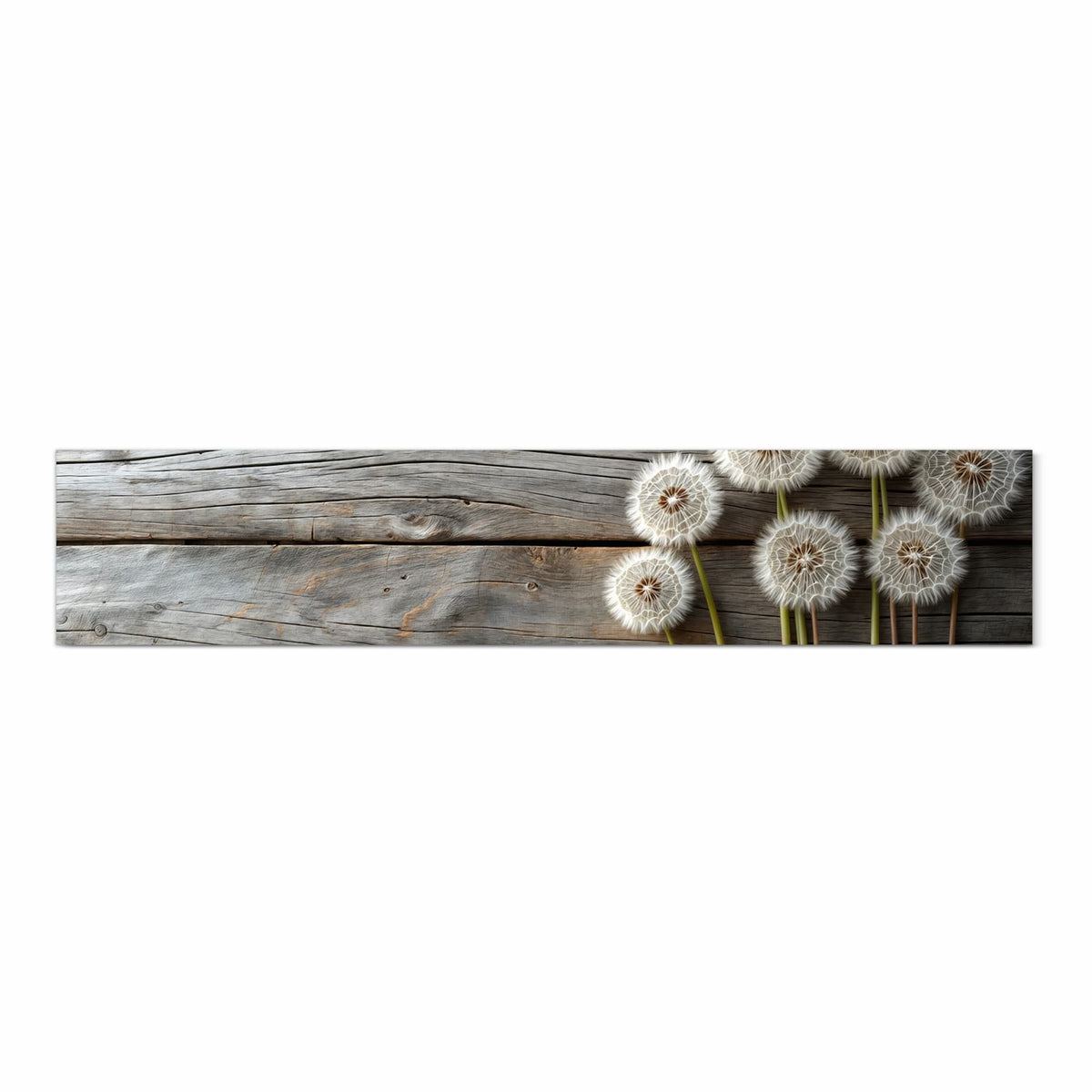 Pflegeleichter Küchenläufer mit Motiv Pusteblumen Holzoptik in Frontansicht