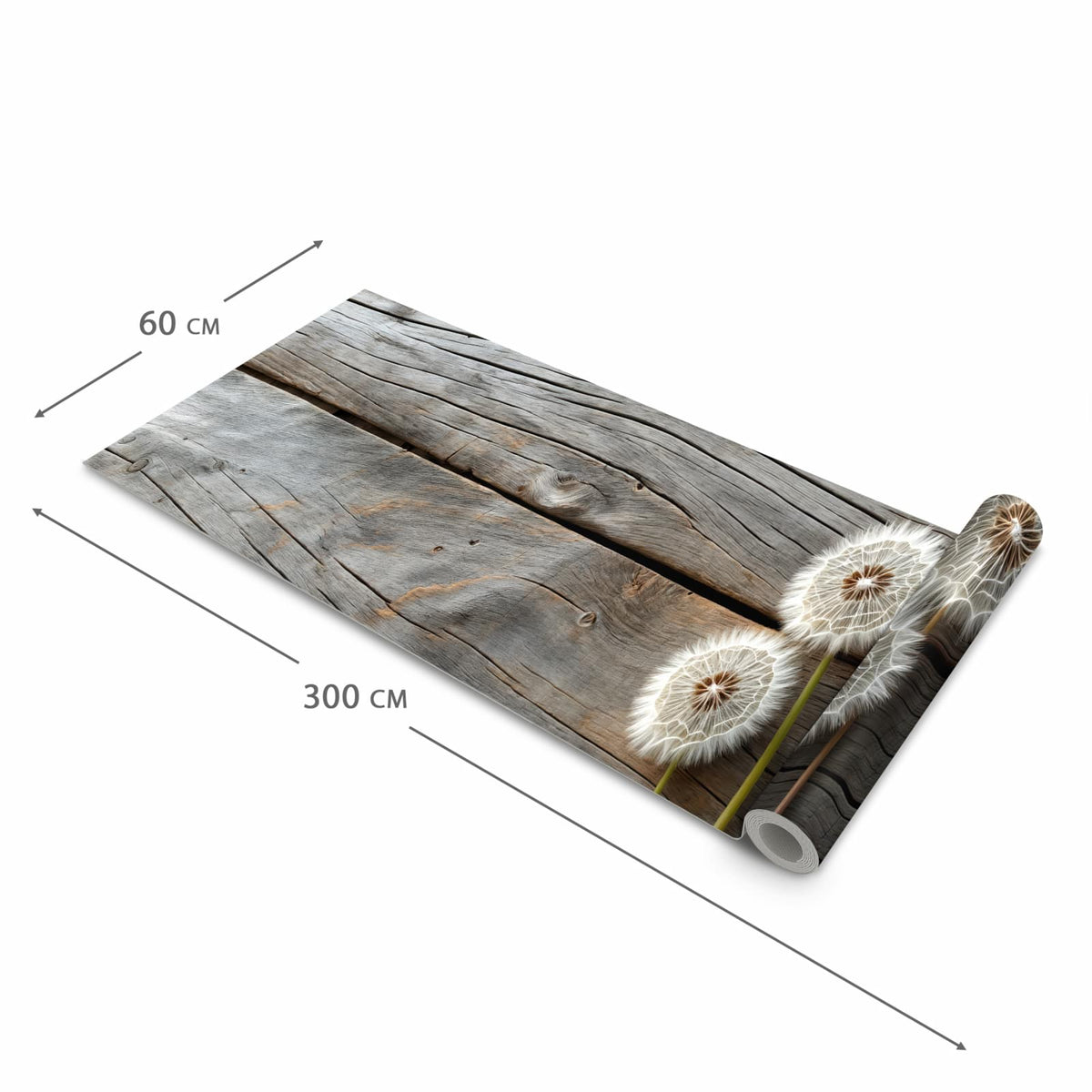 Geräuschdämpfender Küchenläufer mit Motiv Pusteblumen Holzoptik in der Grösse 90x180 cm
