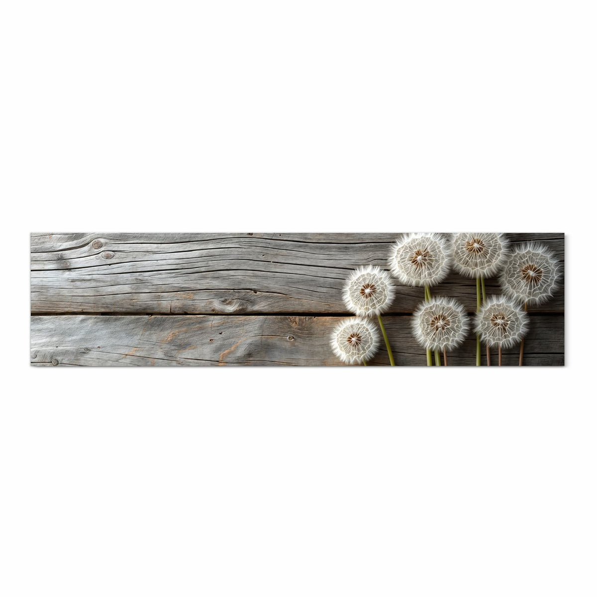 Komfortabler waschbarer Küchenteppich mit Motiv Pusteblumen Holzoptik in Frontansicht