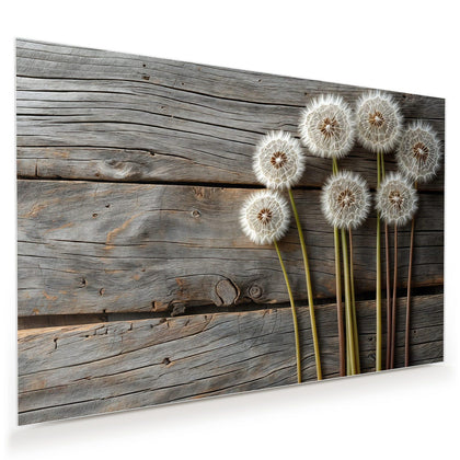Wandbild mit dem Motiv Pusteblumen auf Holz