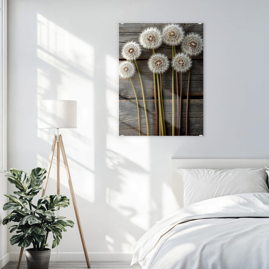 Maße Wandbild - Pusteblumen auf Holz - Hochformat