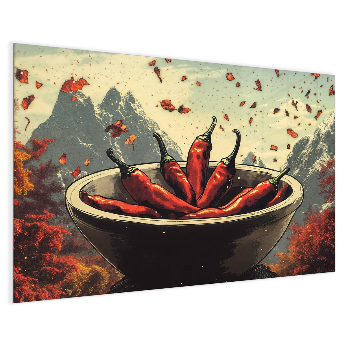 4 mm Glas statt lackiertem Blech – Magnettafel - Schale mit Chilis
