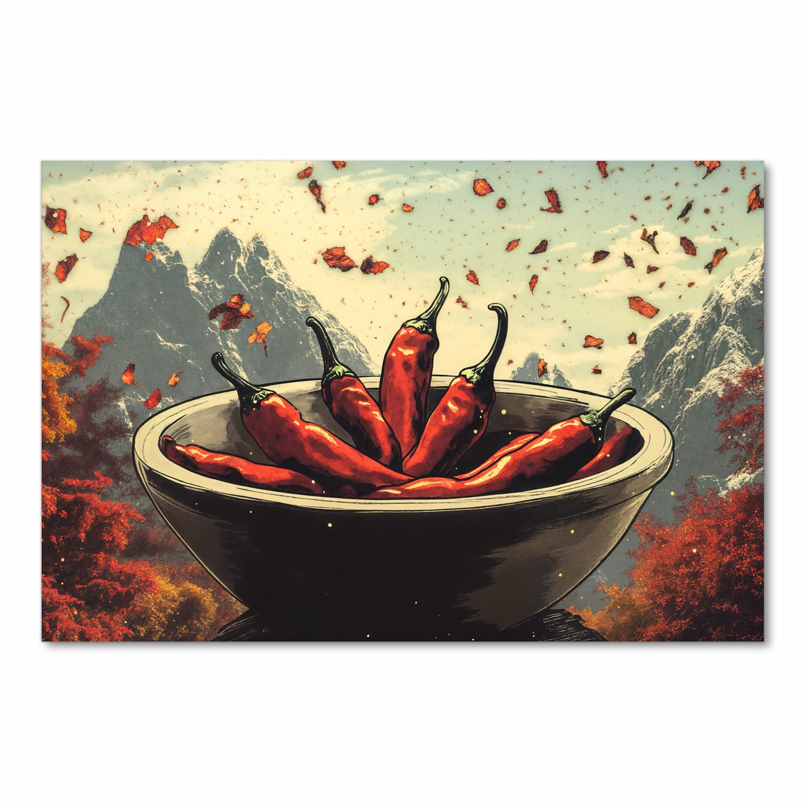 Komfortabler Küchenteppich mit Motiv Frische Chilischoten in Frontansicht für angenehmes Stehen