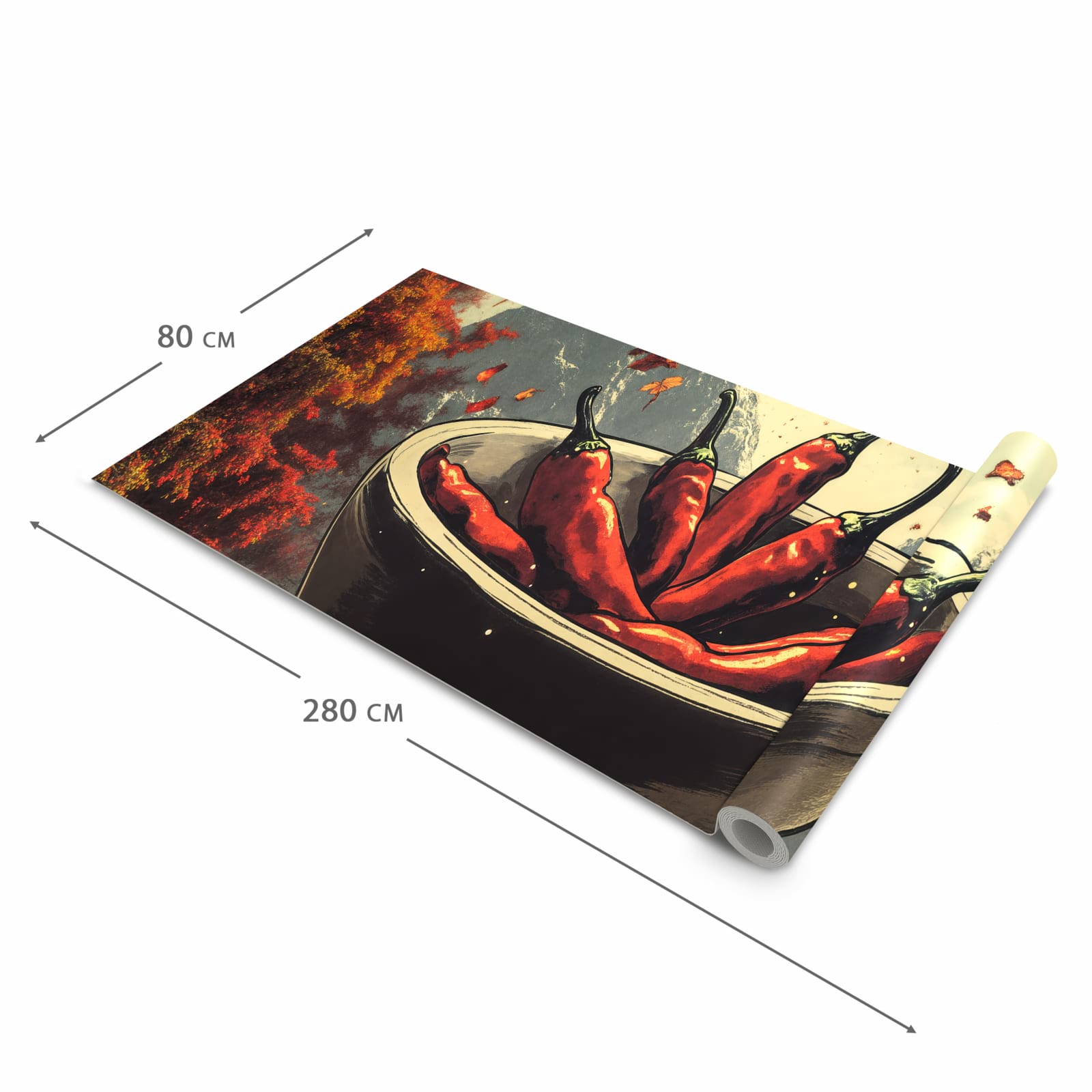 Rutschfester waschbarer Küchenteppich mit Motiv Frische Chilischoten in der Grösse 80x300 cm