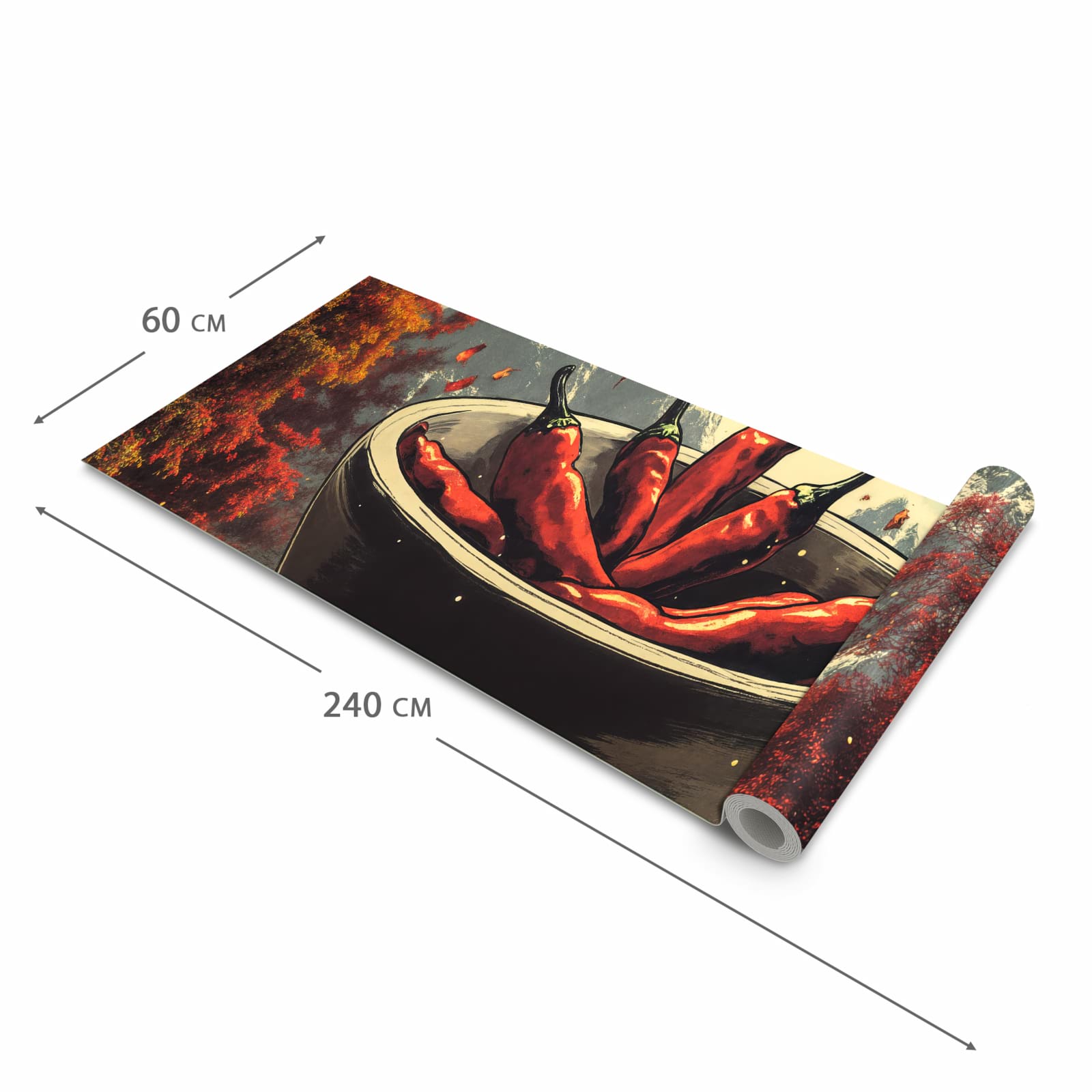 Waschbarer Teppich fürs Esszimmer mit Motiv Frische Chilischoten in der Größe 80x300 cm