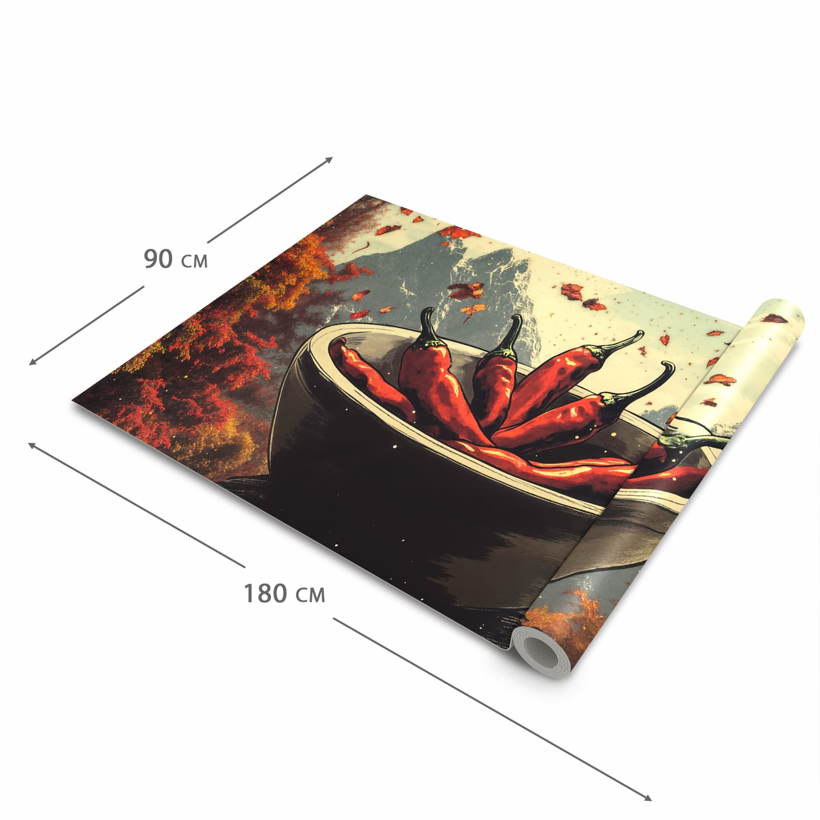 Bodenschonender rutschfester Küchenteppich mit Motiv Frische Chilischoten in der Grösse 80x300 cm