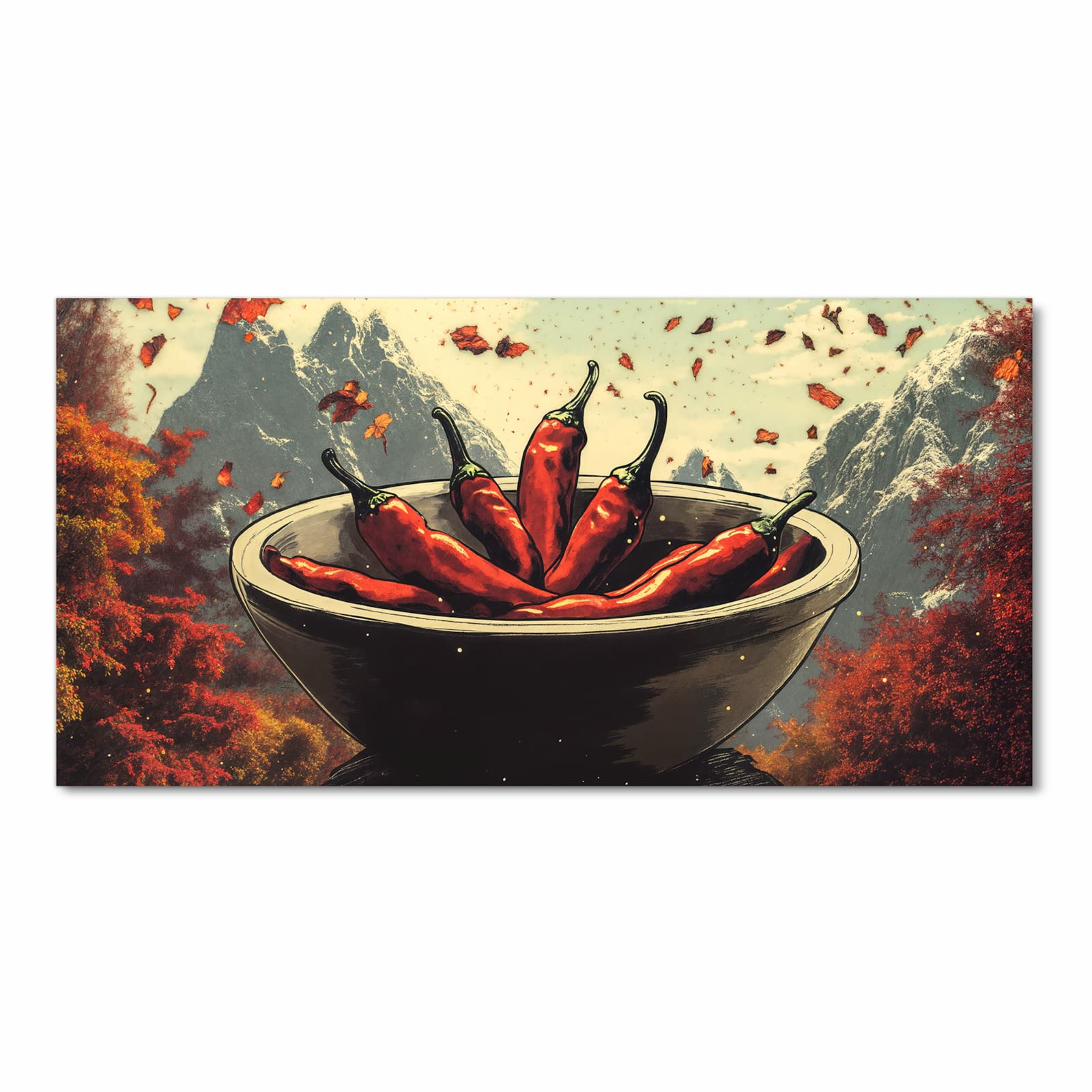 Formstabiler abwaschbarer Küchenteppich mit Motiv Frische Chilischoten in Frontansicht