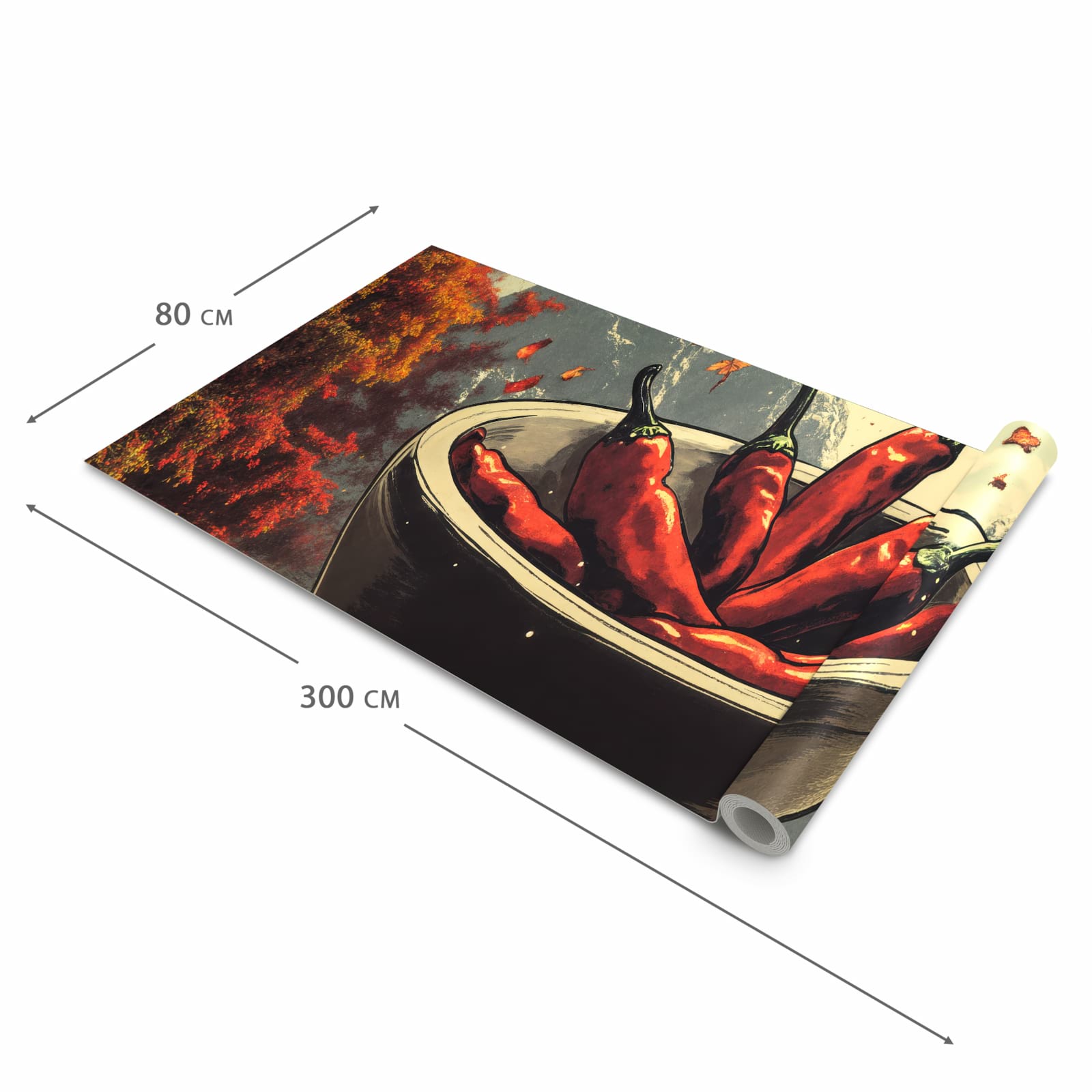 Feuchtigkeitsresistenter Küchenteppich mit Motiv Frische Chilischoten in der Grösse 80x300 cm