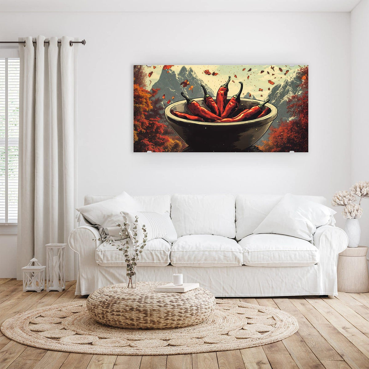 Aufhängung liegt bei – Motiv später wechselbar – Wandbild - Schale mit Chilis - Querformat