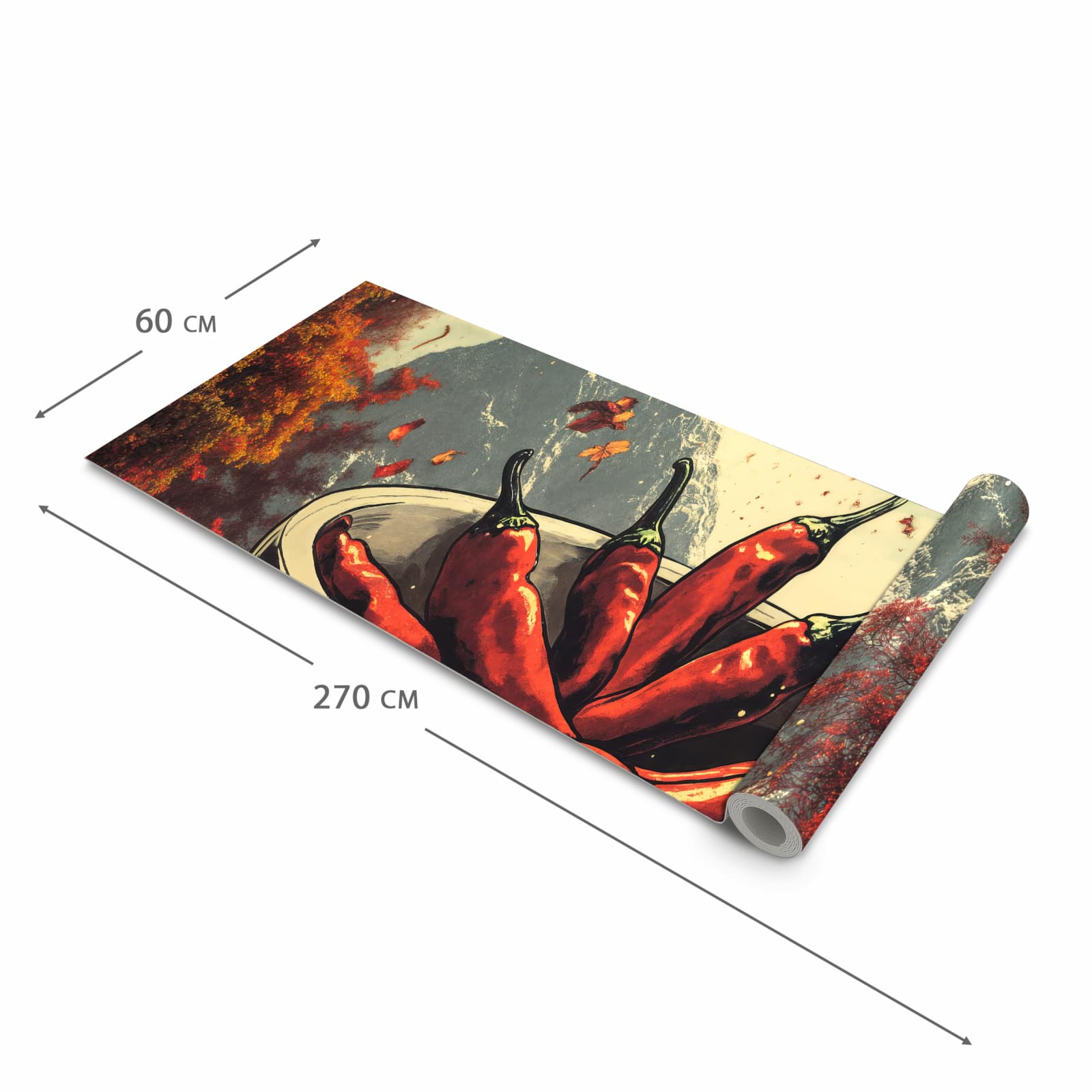 Waschbarer Teppich für Esstisch mit Motiv Frische Chilischoten in der Größe 80x300 cm