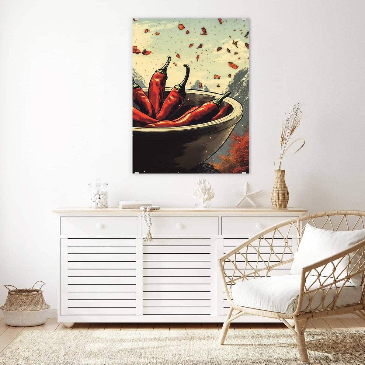 Aufhängung liegt bei – Motiv später wechselbar – Wandbild - Schale mit Chilis - Hochformat