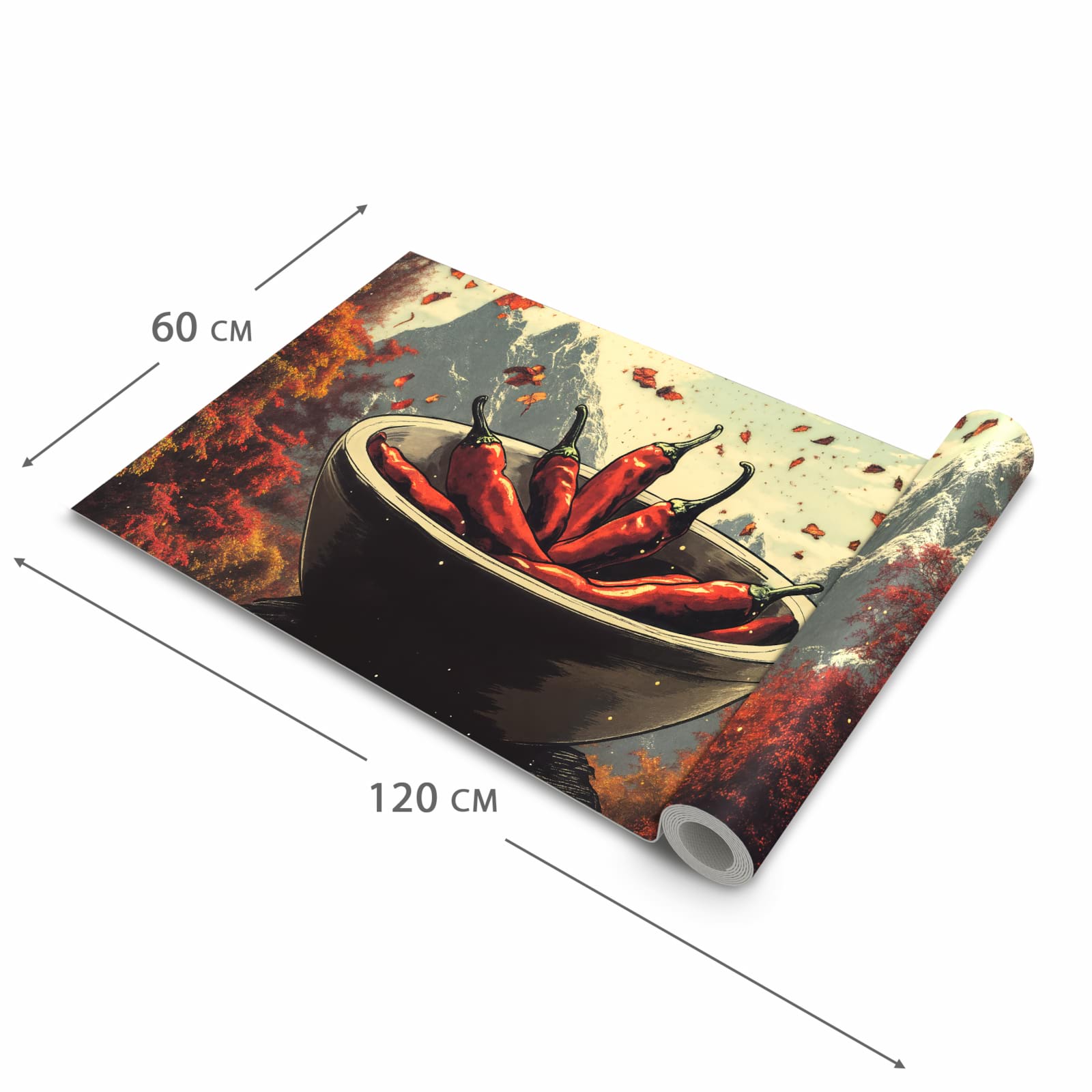 Pflegeleichter dünner Küchenteppich mit Motiv Frische Chilischoten in der Grösse 80x300 cm